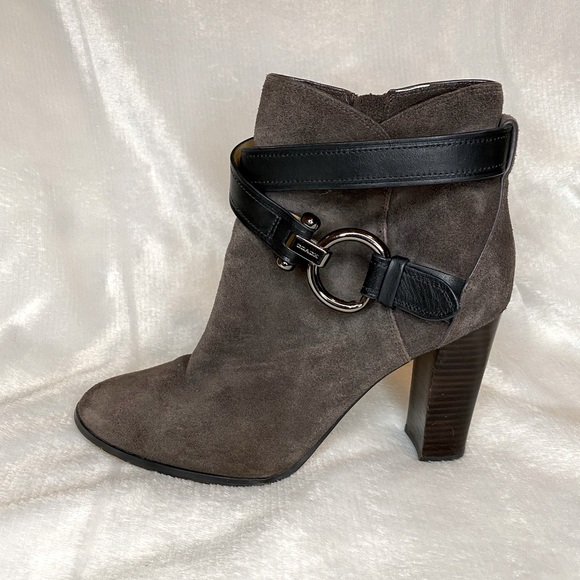 Coach Shoes Coach Brown Alessandra Suede Ankle Booties Black Strap Ankle Booties Size 8